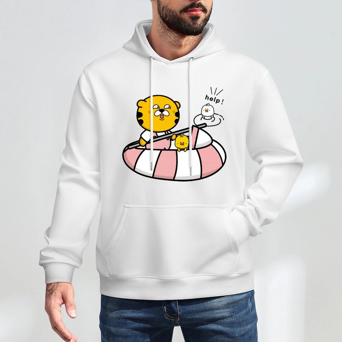 Solid Double-Stitched Front Graphic Hoodies