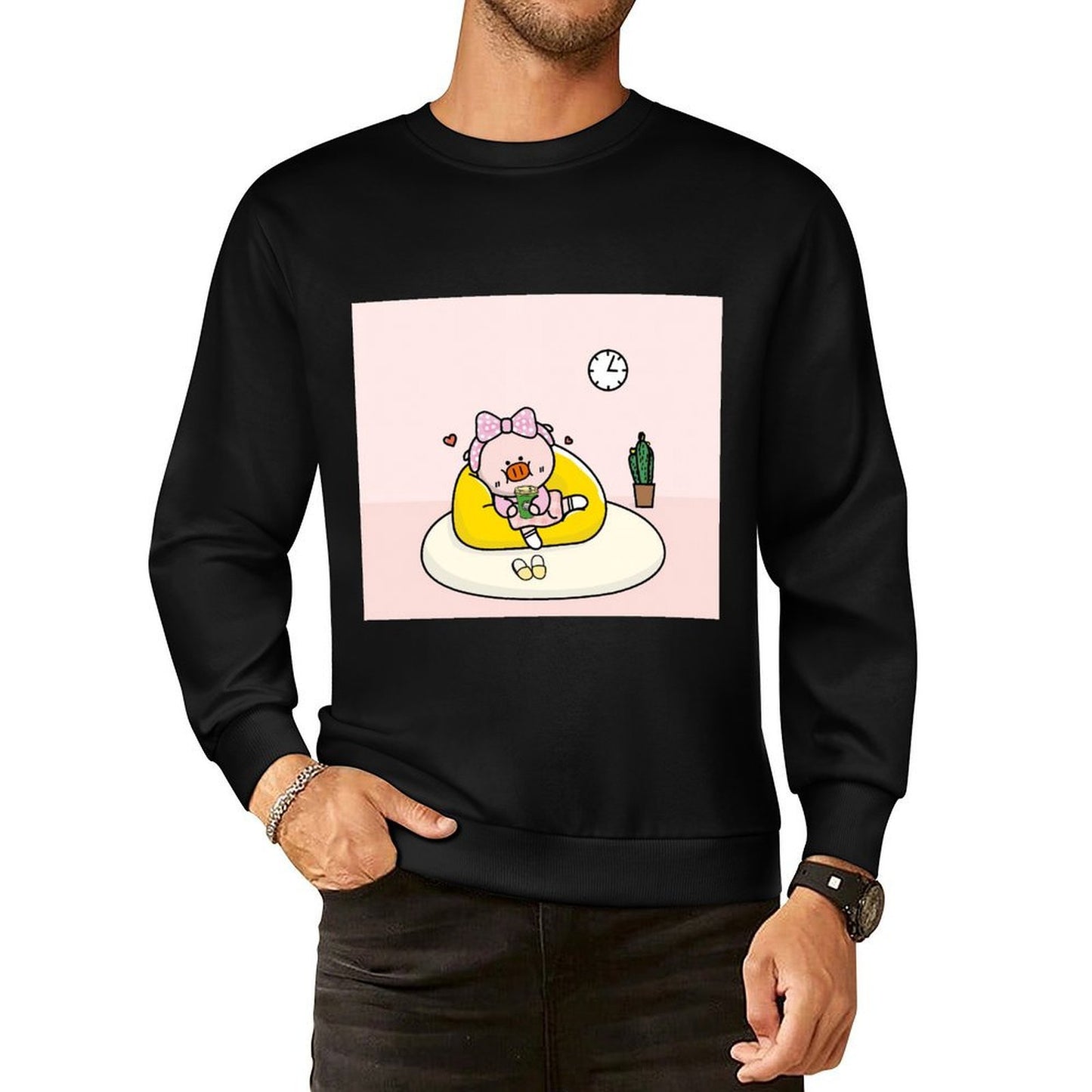 Front Patterned Long Sleeve TopPrinted Crew Neck