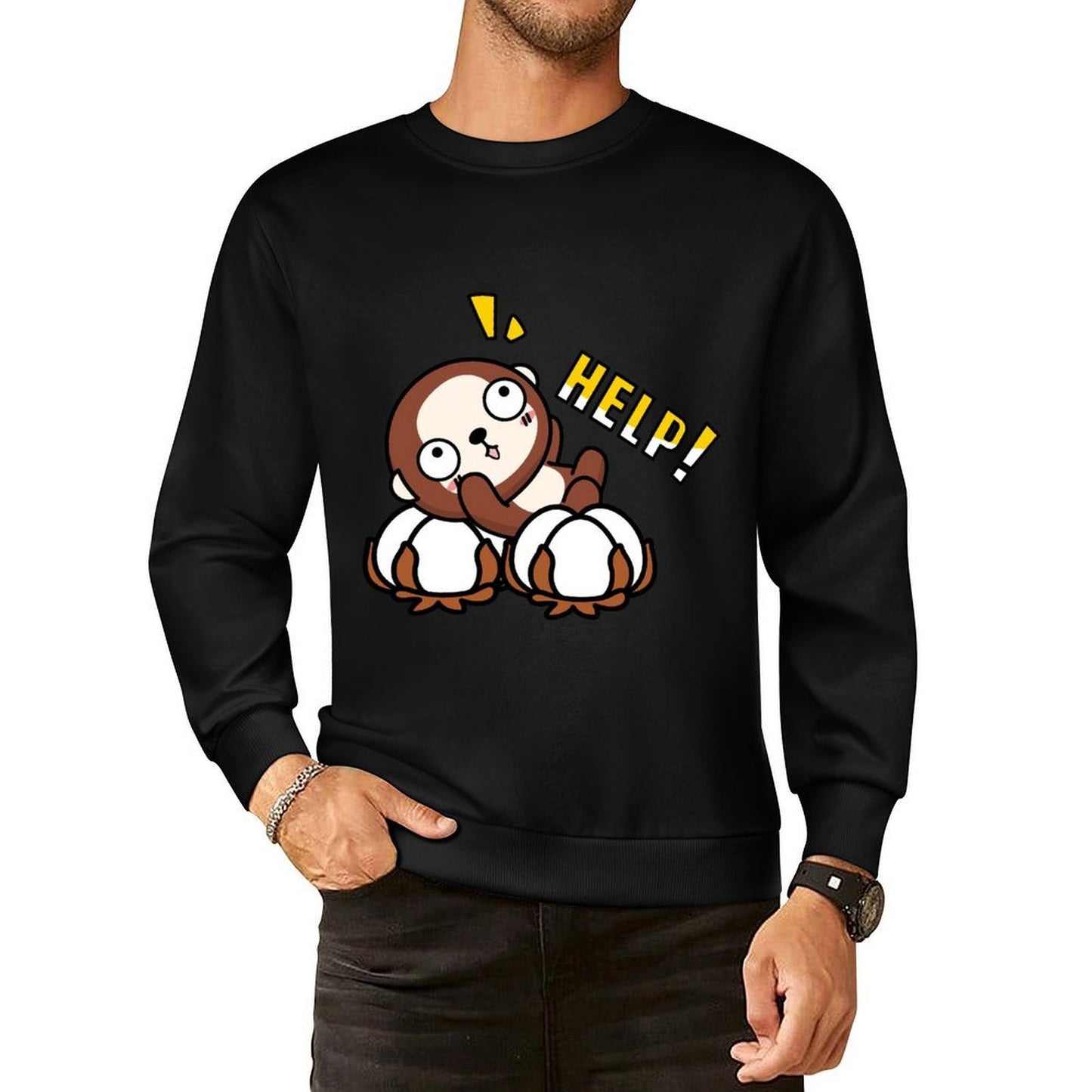 Front Patterned Long Sleeve TopCrew Neck StreetStyle