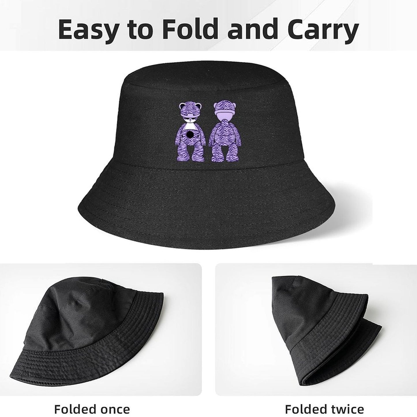 Sleek Black Bucket Hat with Tonal Print Design