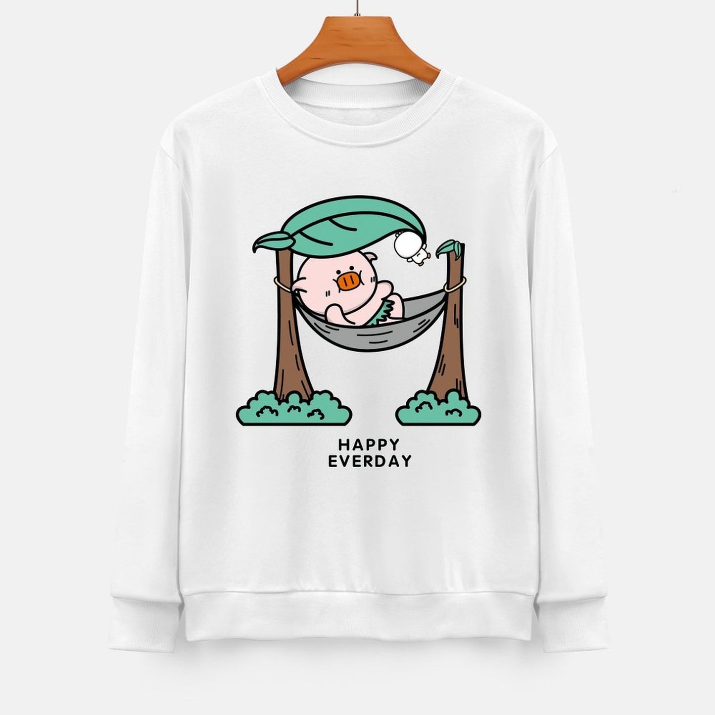 Front Patterned Long Sleeve TopCrew Neck Crisp Print