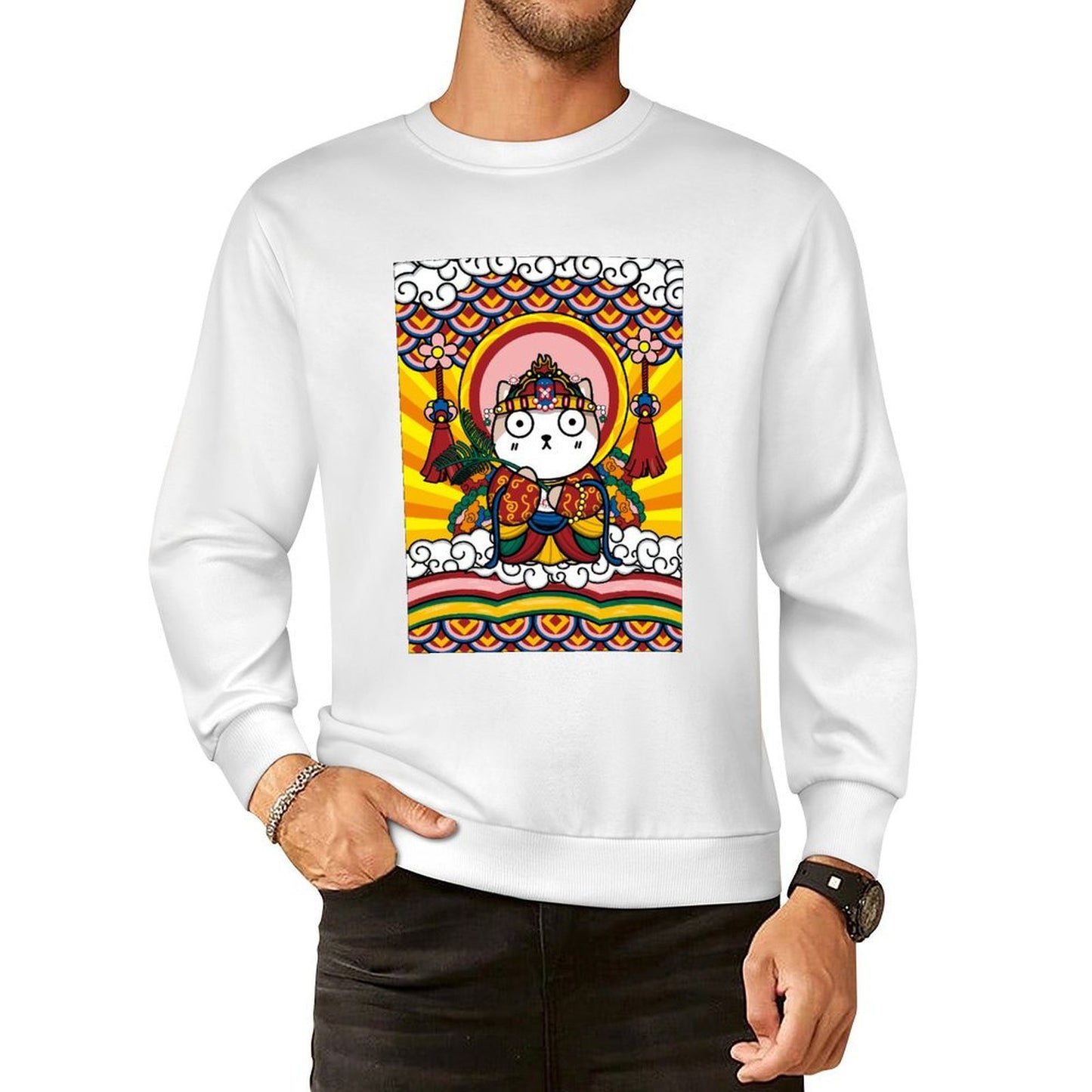 Front Patterned Long Sleeve TopEasyStyle Crew Neck