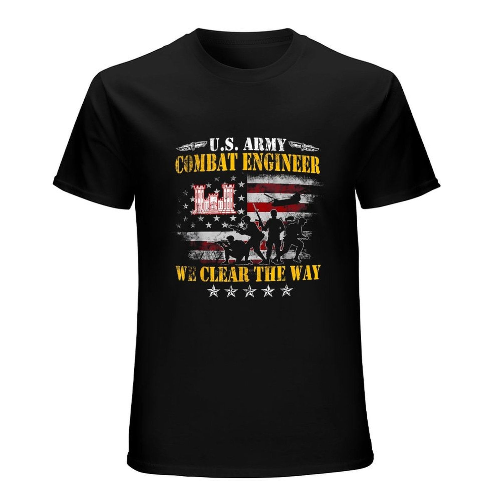 Inkmay Casual  Cotton T-shirt Combat Engineer Flag Silhouette Soldier Design Unisex T-shirtClean Edges Relaxed Fit T-Shirt