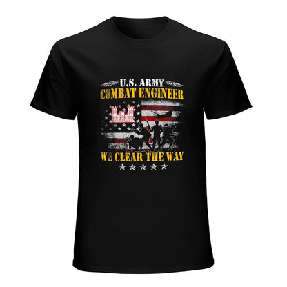 Inkmay Casual  Cotton T-shirt Combat Engineer Flag Silhouette Soldier Design Unisex T-shirtClean Edges Relaxed Fit T-Shirt