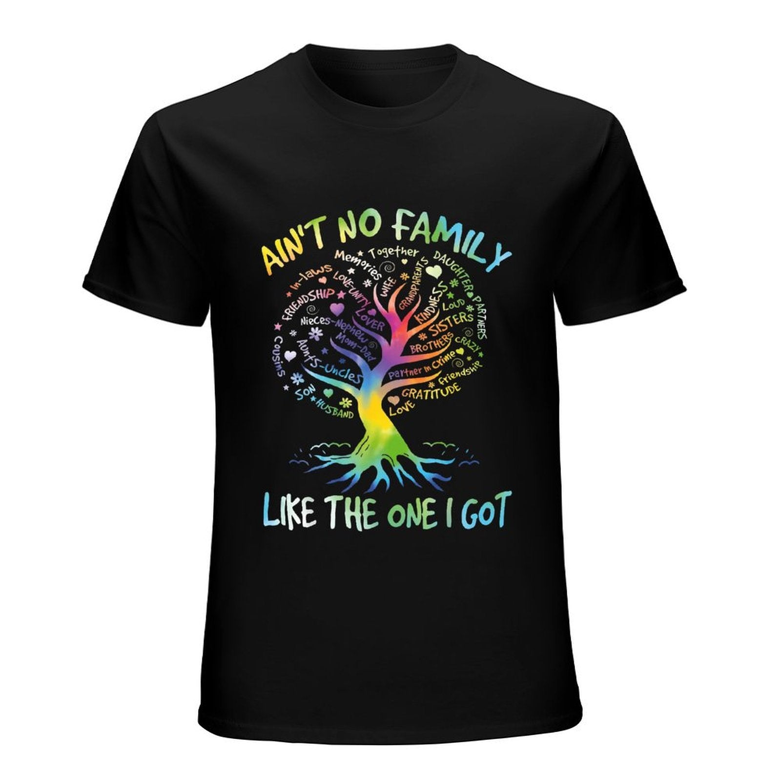 Inkmay Casual  Cotton T-shirt Family Tree With Colorful Words Unisex T-shirtEverydayWear Series T-Shirt