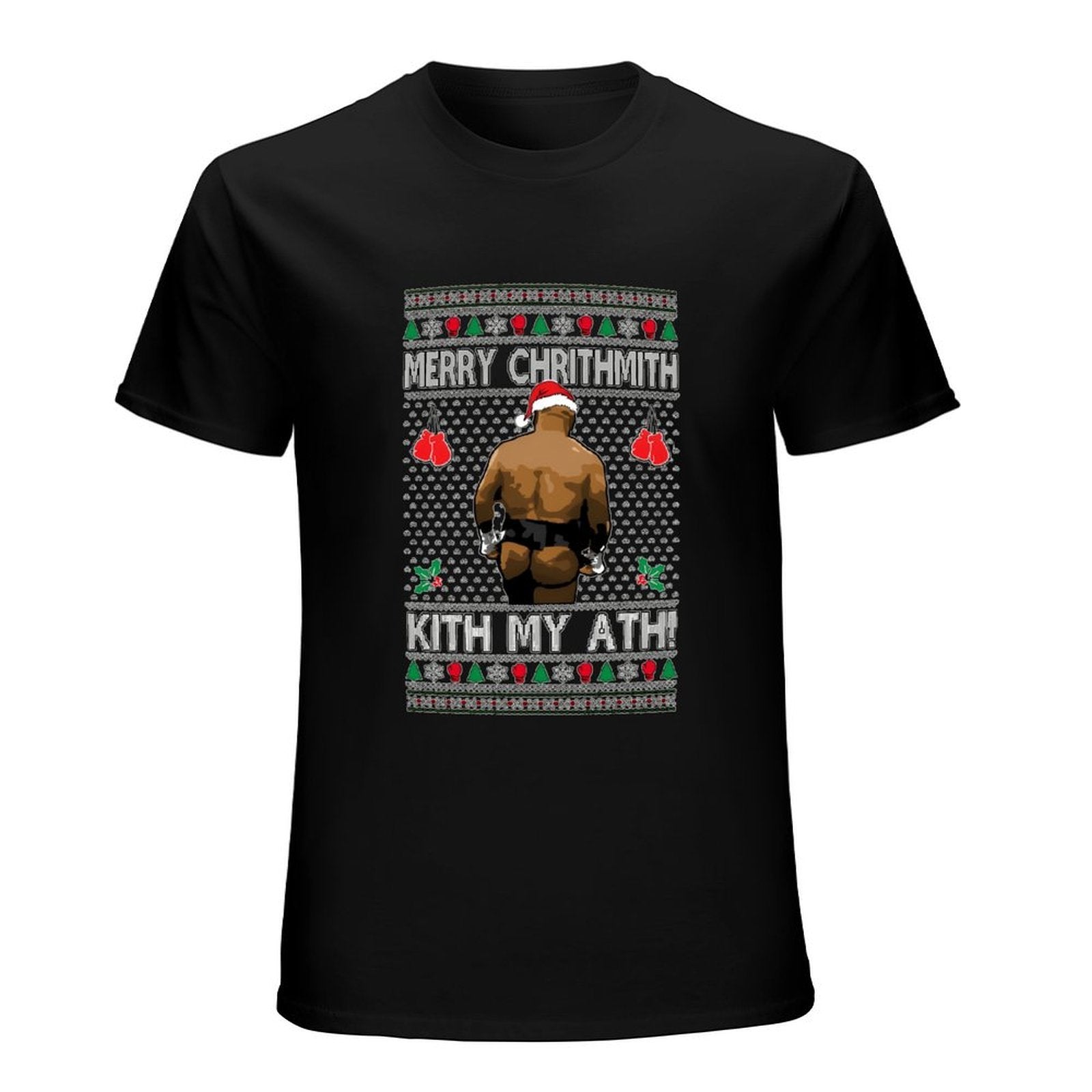 Inkmay Casual  Cotton T-shirt  Boxing Ugly Christmas With Santa Taint Unisex T-shirtSmoothWear Midweight T-Shirt
