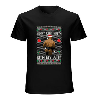 Inkmay Casual  Cotton T-shirt  Boxing Ugly Christmas With Santa Taint Unisex T-shirtSmoothWear Midweight T-Shirt