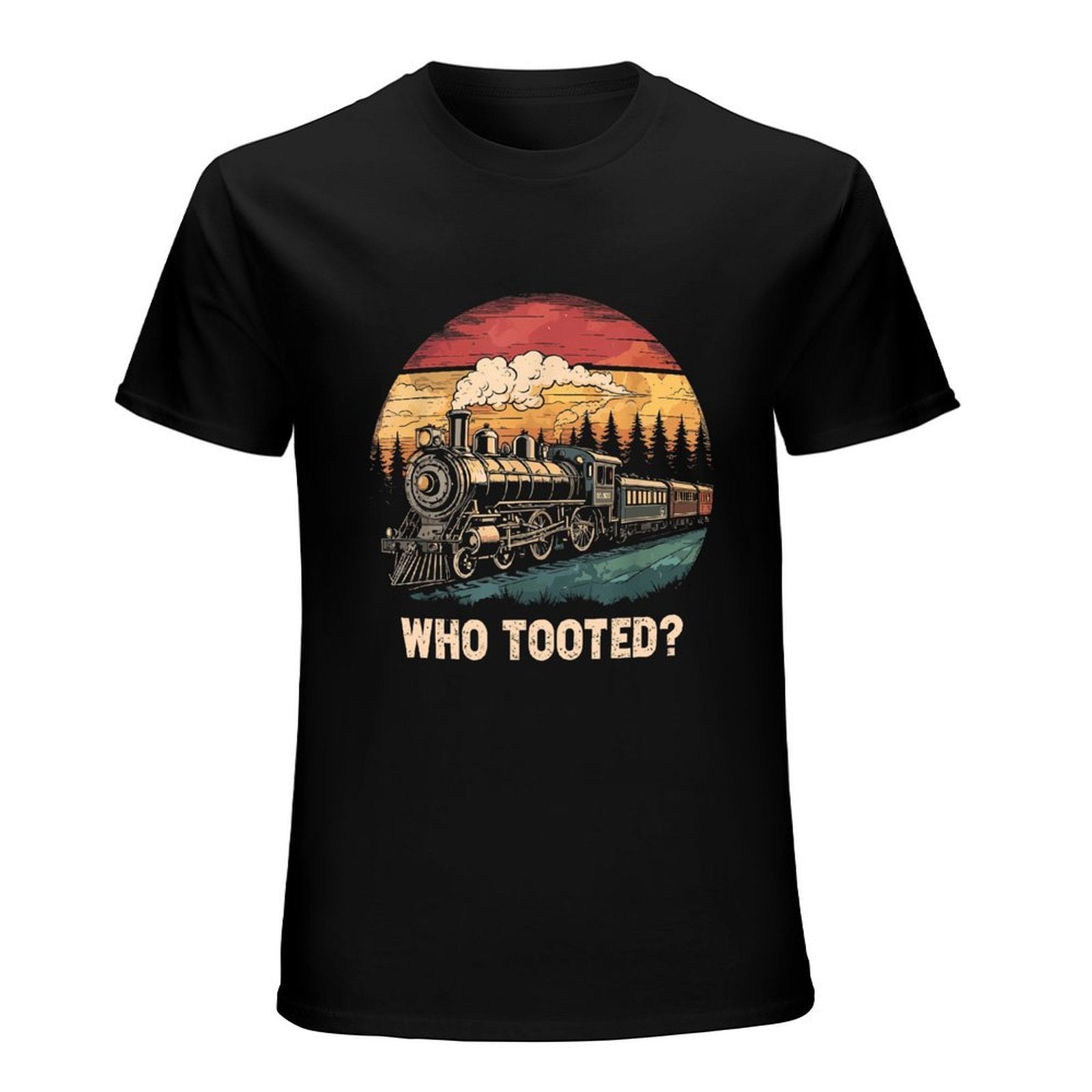 Inkmay Casual  Cotton T-shirt Vintage Train Sunset Landscape Artwork Design Unisex T-shirtBatch-Printed Cotton T-Shirt