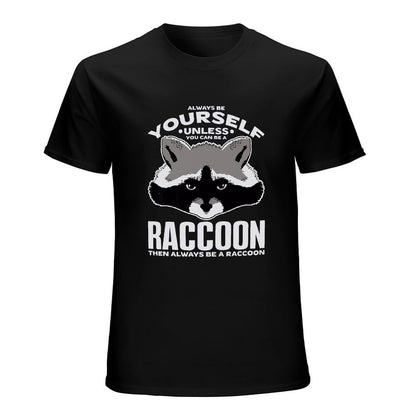 Inkmay Casual  Cotton T-shirt Raccoon Face With Text Overlay Unisex T-shirt