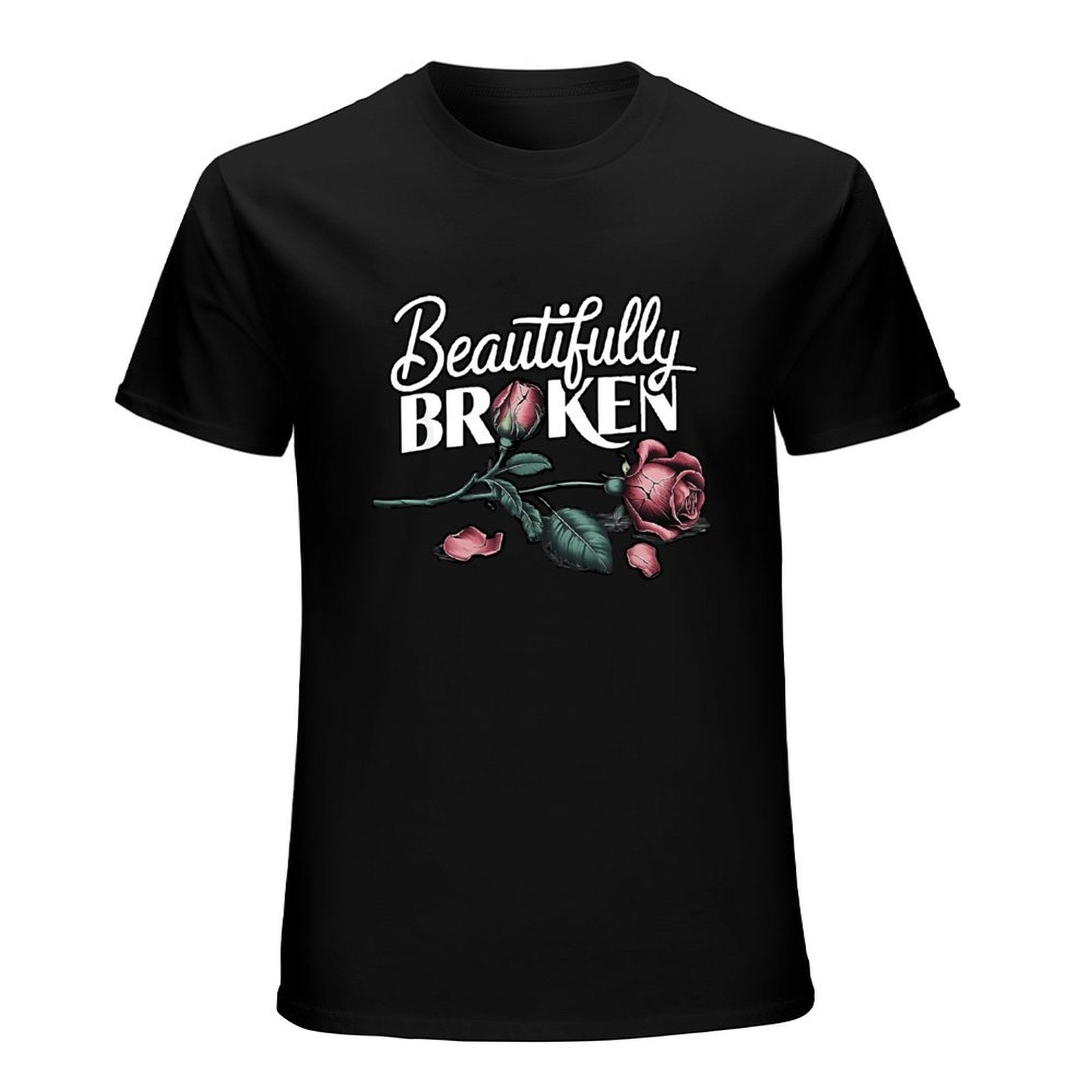 Inkmay Casual  Cotton T-shirt Beautifully Broken Roses On Dark Background Unisex T-shirtClassic Fit Series T-Shirt