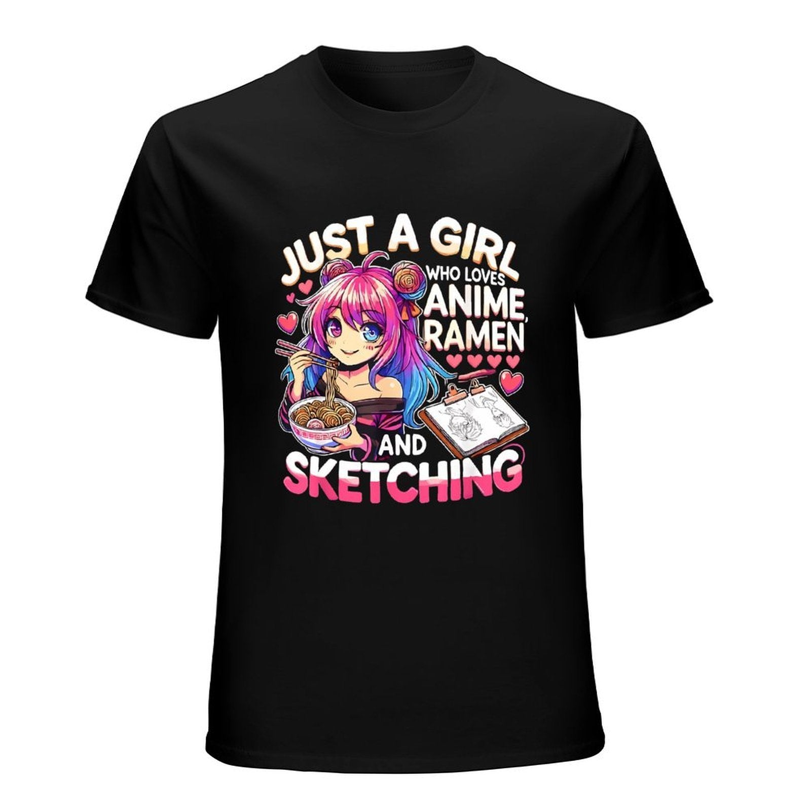 Inkmay Casual  Cotton T-shirt Anime Girl Eating Ramen And Unisex T-shirtTimeless Breathable T-Shirt