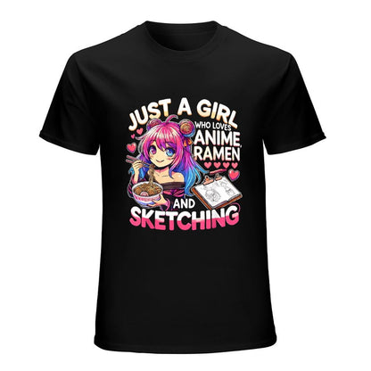 Inkmay Casual  Cotton T-shirt Anime Girl Eating Ramen And Unisex T-shirtTimeless Breathable T-Shirt