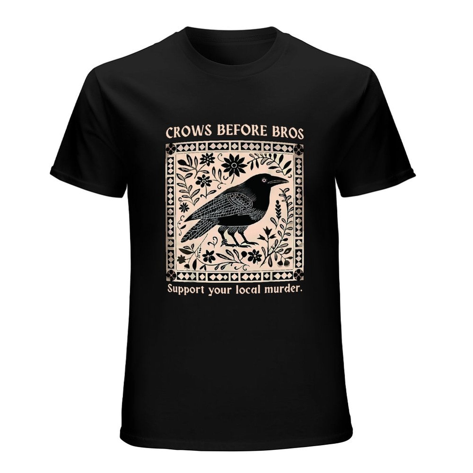 Inkmay Casual  Cotton T-shirt Bird Floral Design On Beige Background Unisex T-shirtTrueFit Midweight T-Shirt