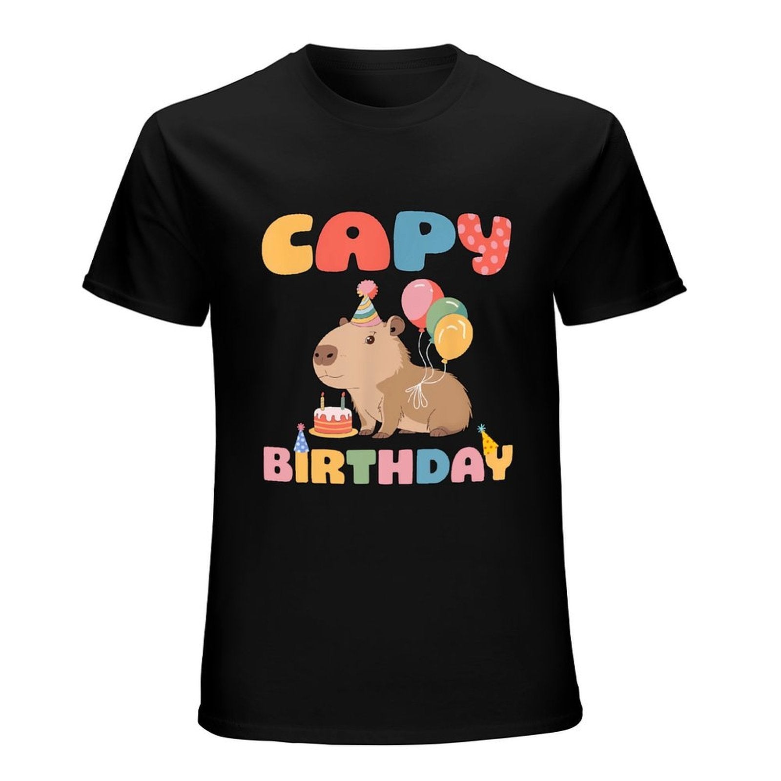 Inkmay Casual  Cotton T-shirt Capybara Birthday Party With Balloons Unisex T-shirtCrew Neck EasyWear T-Shirt