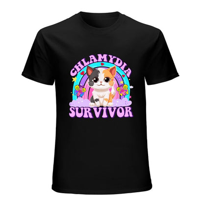 Inkmay Casual  Cotton T-shirt Chlamydia Survivor Cat With Butterflies Design Unisex T-shirtEdition Refined T-Shirt