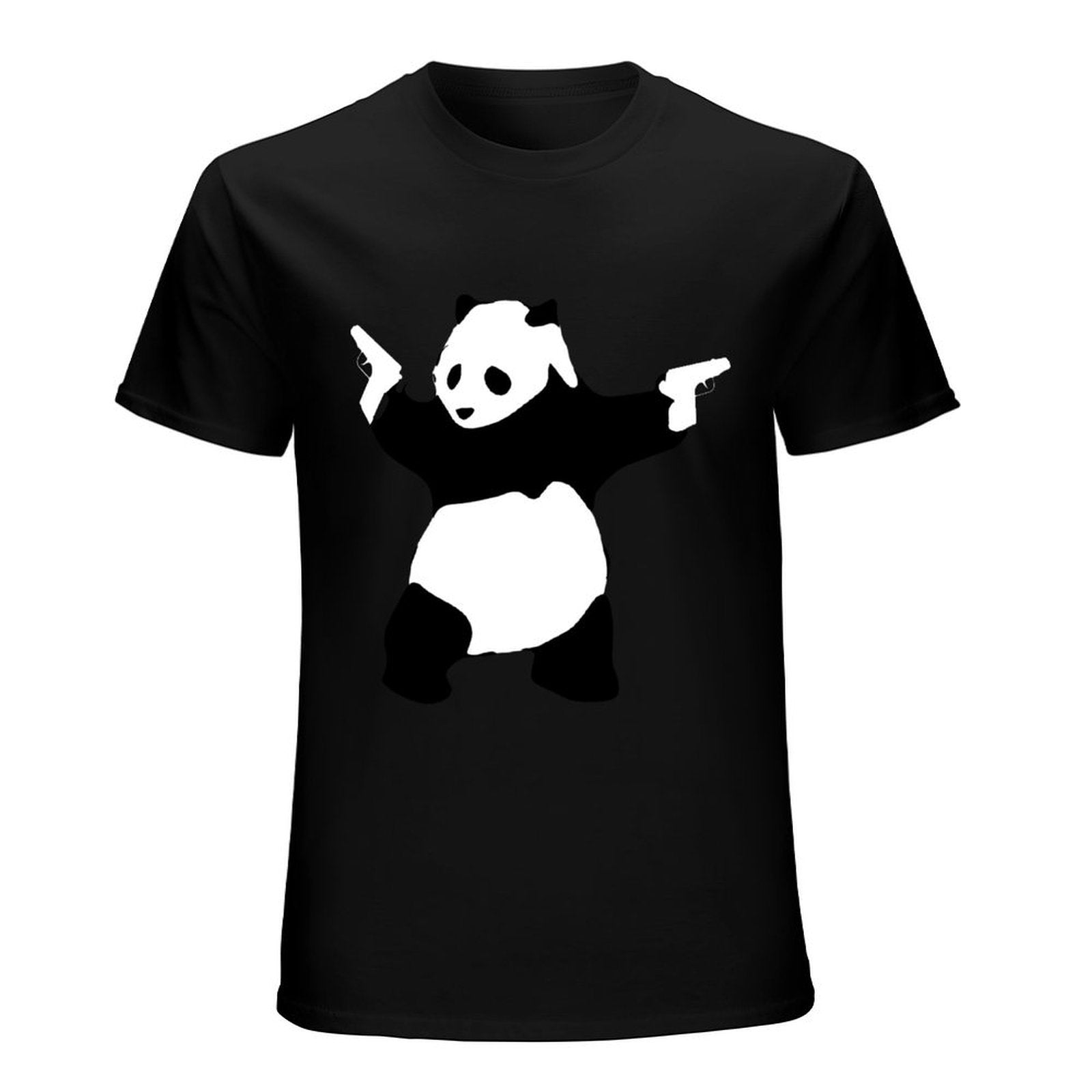 Inkmay Casual  Cotton T-shirt Panda Design On Black Background Unisex T-shirtClassic EverydayTee T-Shirt