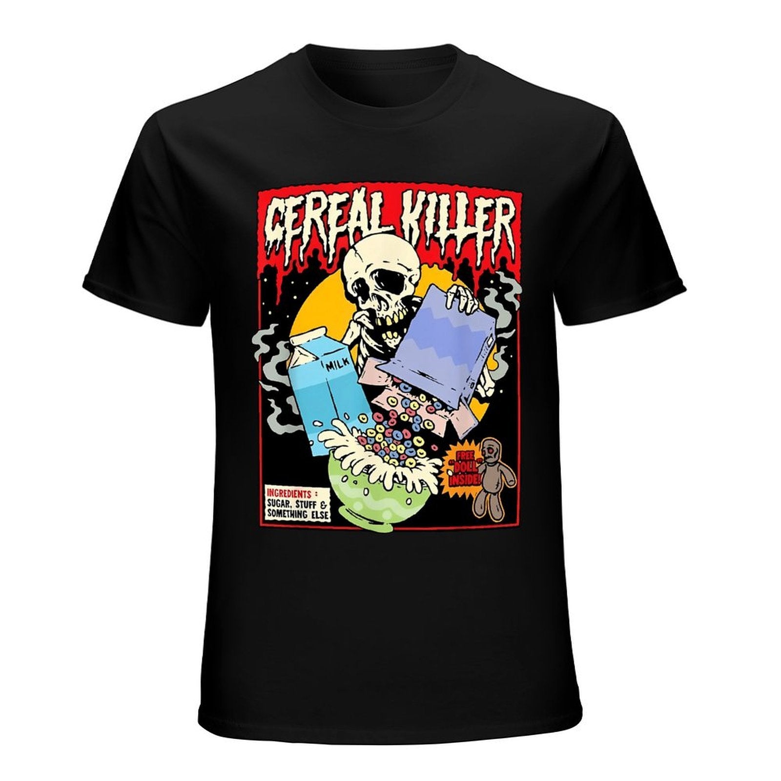 Inkmay Casual  Cotton T-shirt Cereal Killer With Skull And Milk Unisex T-shirtPromotional Relaxed T-Shirt