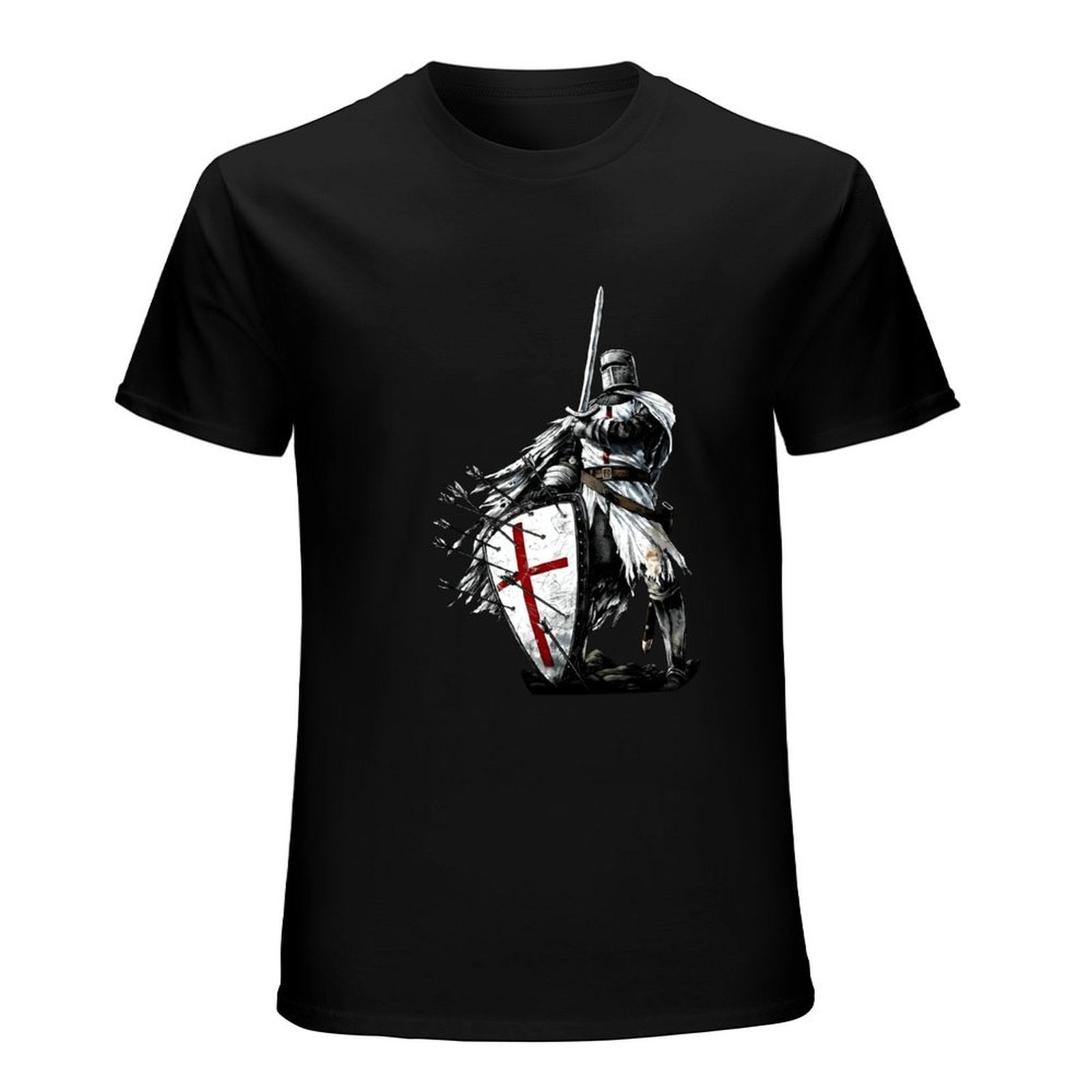 Inkmay Casual  Cotton T-shirt Knight In Armor Holding Shield Sword Unisex T-shirtOn-Demand Batch-Printed T-Shirt