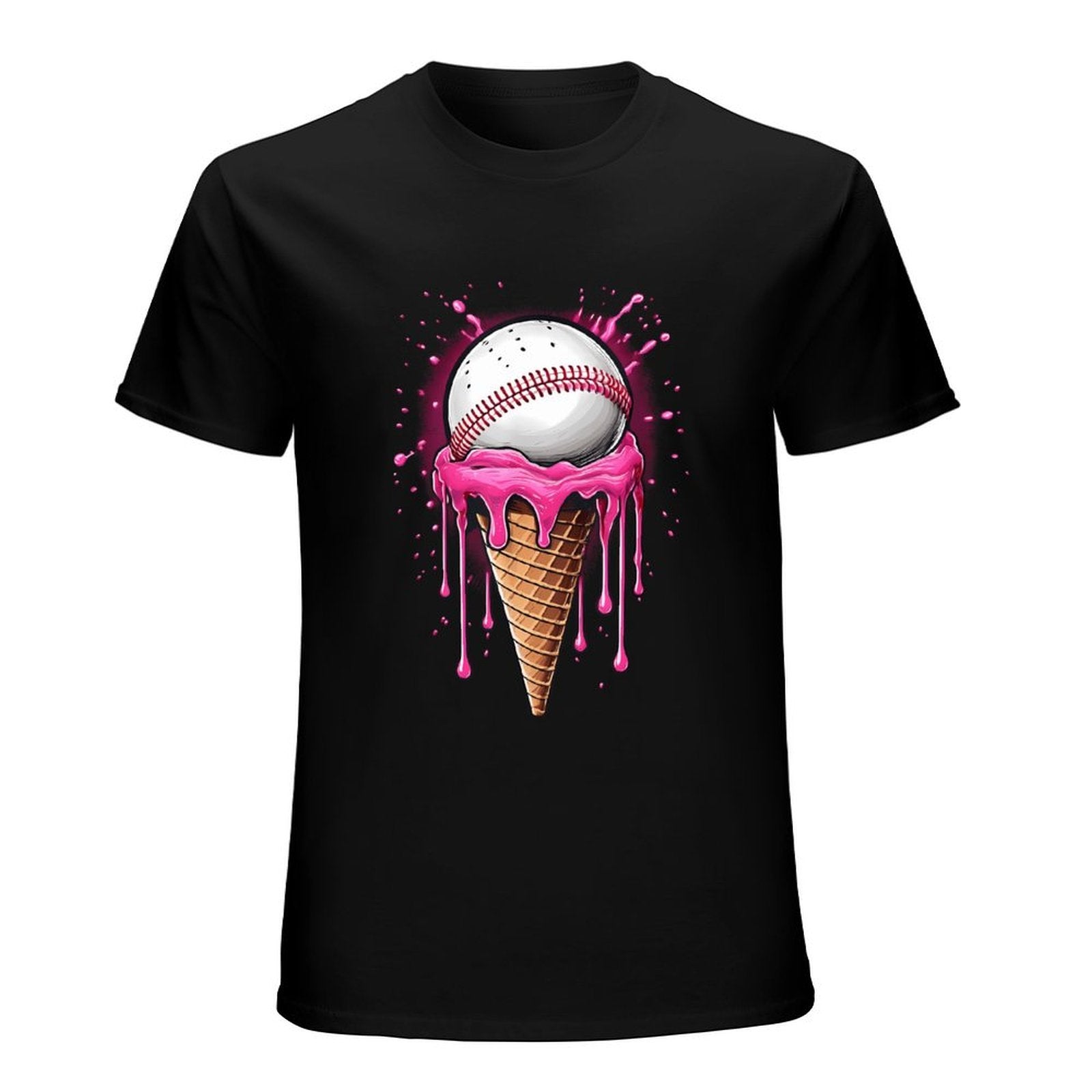 Inkmay Casual  Cotton T-shirt Baseball On Ice Cream Cone Art Unisex T-shirtLogo-Ready Vibrant Colors T-Shirt