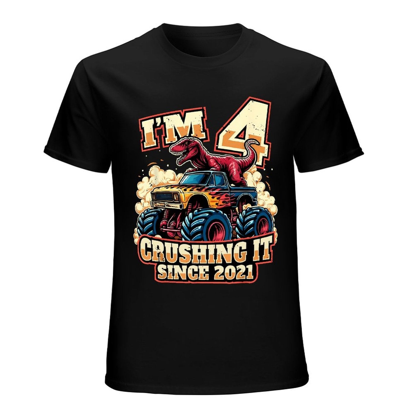 Inkmay Casual  Cotton T-shirt Dinosaur Riding Monster Truck Crushing It Unisex T-shirtClassic SoftWear T-Shirt