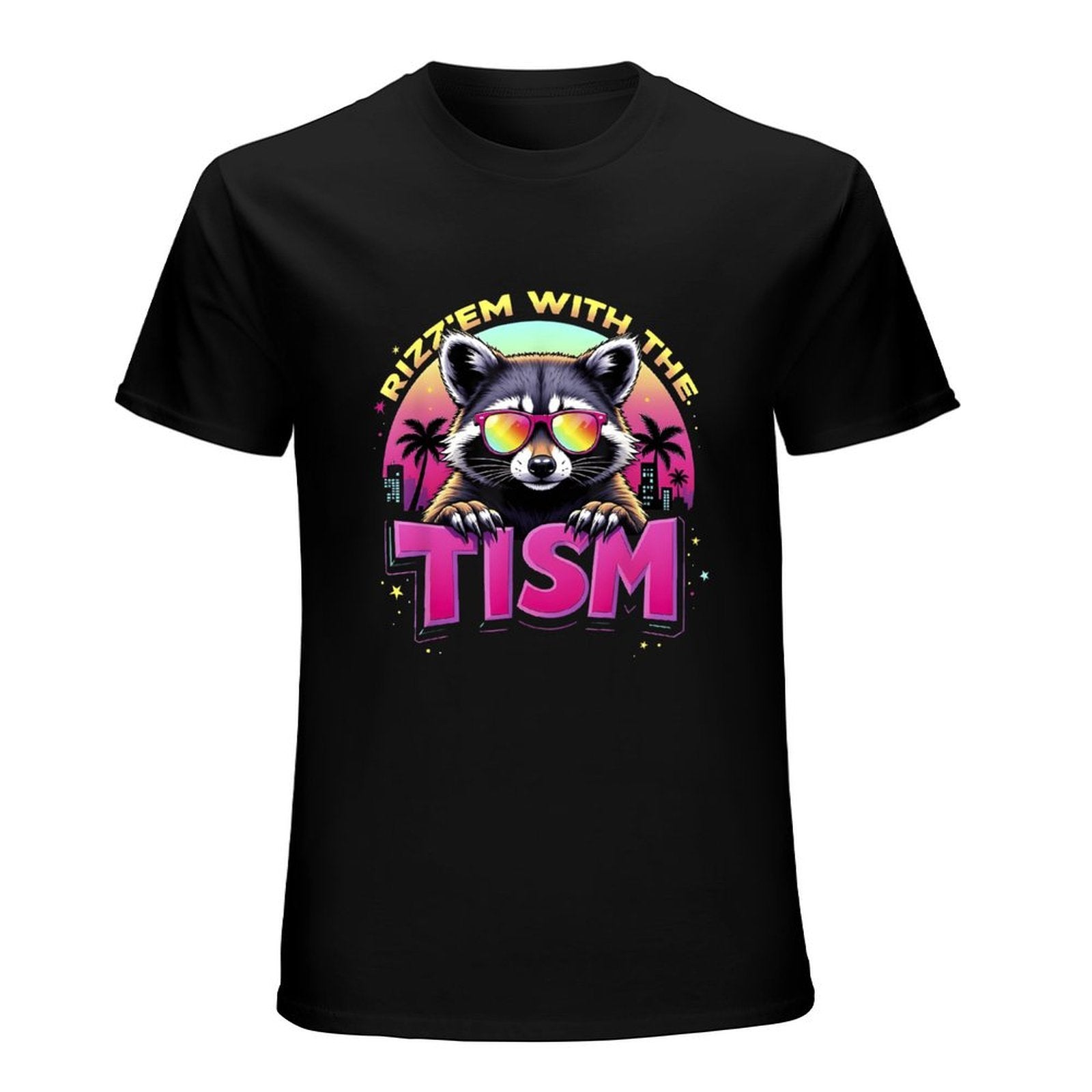 Inkmay Casual  Cotton T-shirt Cool Raccoon With Sunglasses And Palm Unisex T-shirtHigh-Quality BasicSeries T-Shirt