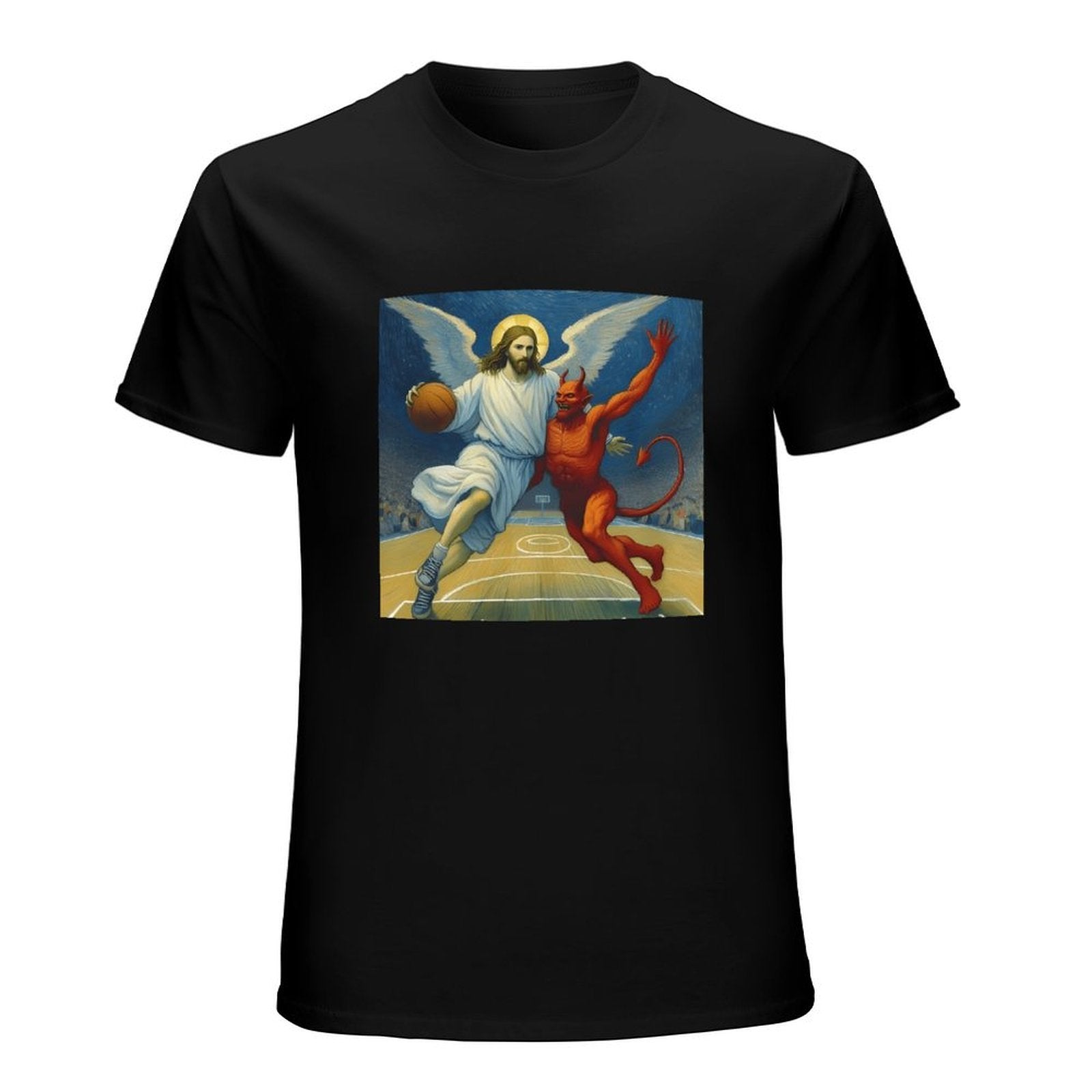 Inkmay Casual  Cotton T-shirt Basketball Jesus Versus Devil On Court Unisex T-shirtEssential Regular T-Shirt