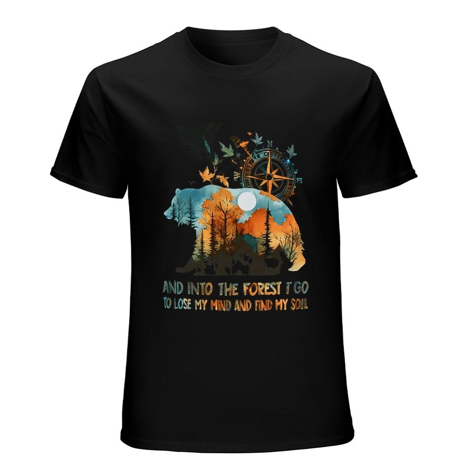 Inkmay Casual  Cotton T-shirt Bear Forest Compass Nature Artwork Design Unisex T-shirtTimelessStyle Long Lasting T-Shirt