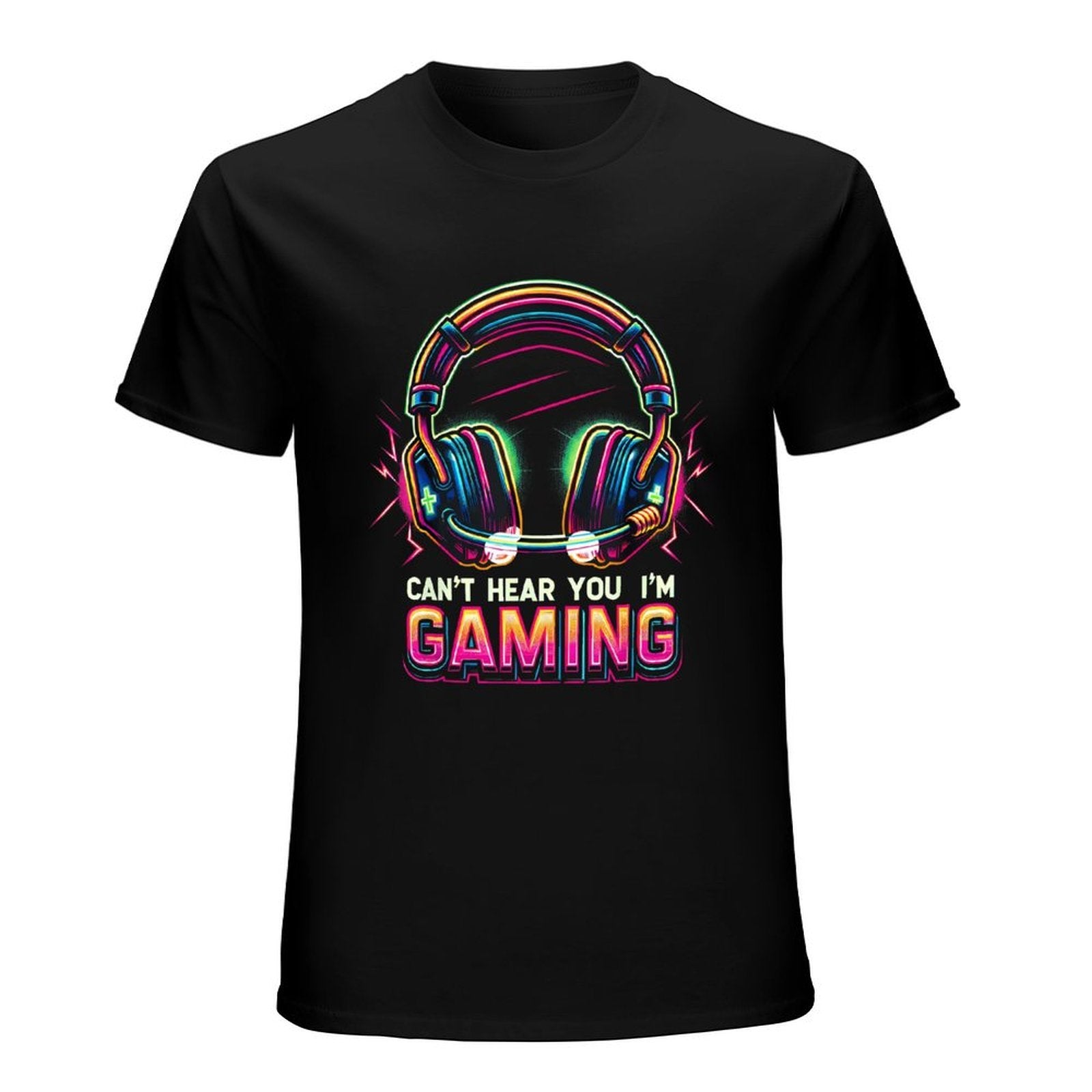 Inkmay Casual  Cotton T-shirt Gaming Headphones Neon Colors Bright Design Unisex T-shirtMoisture-Wicking Natural T-Shirt