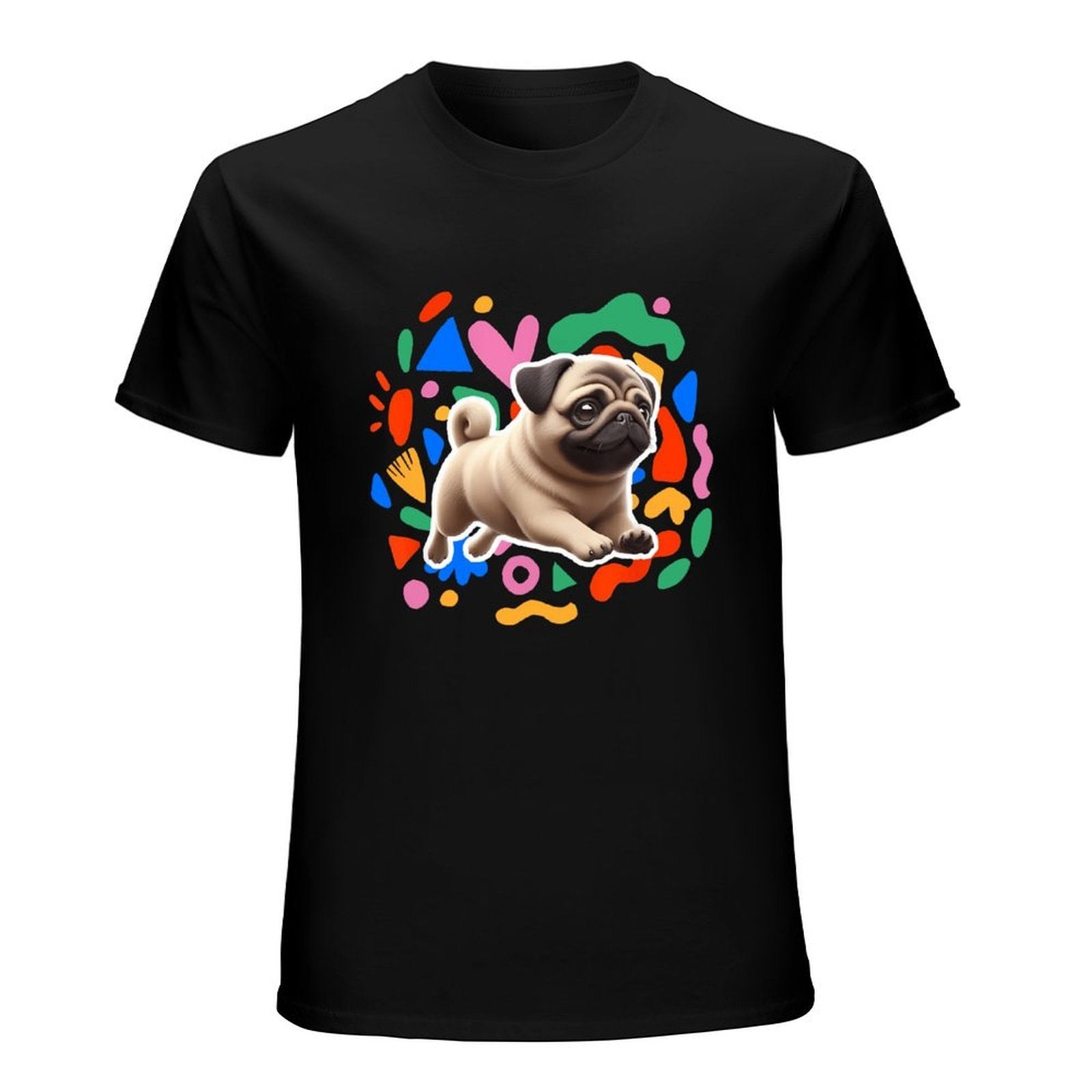 Inkmay Casual  Cotton T-shirt Colorful Geometric Shapes With Pug Dog Unisex T-shirtOversized Heritage T-Shirt