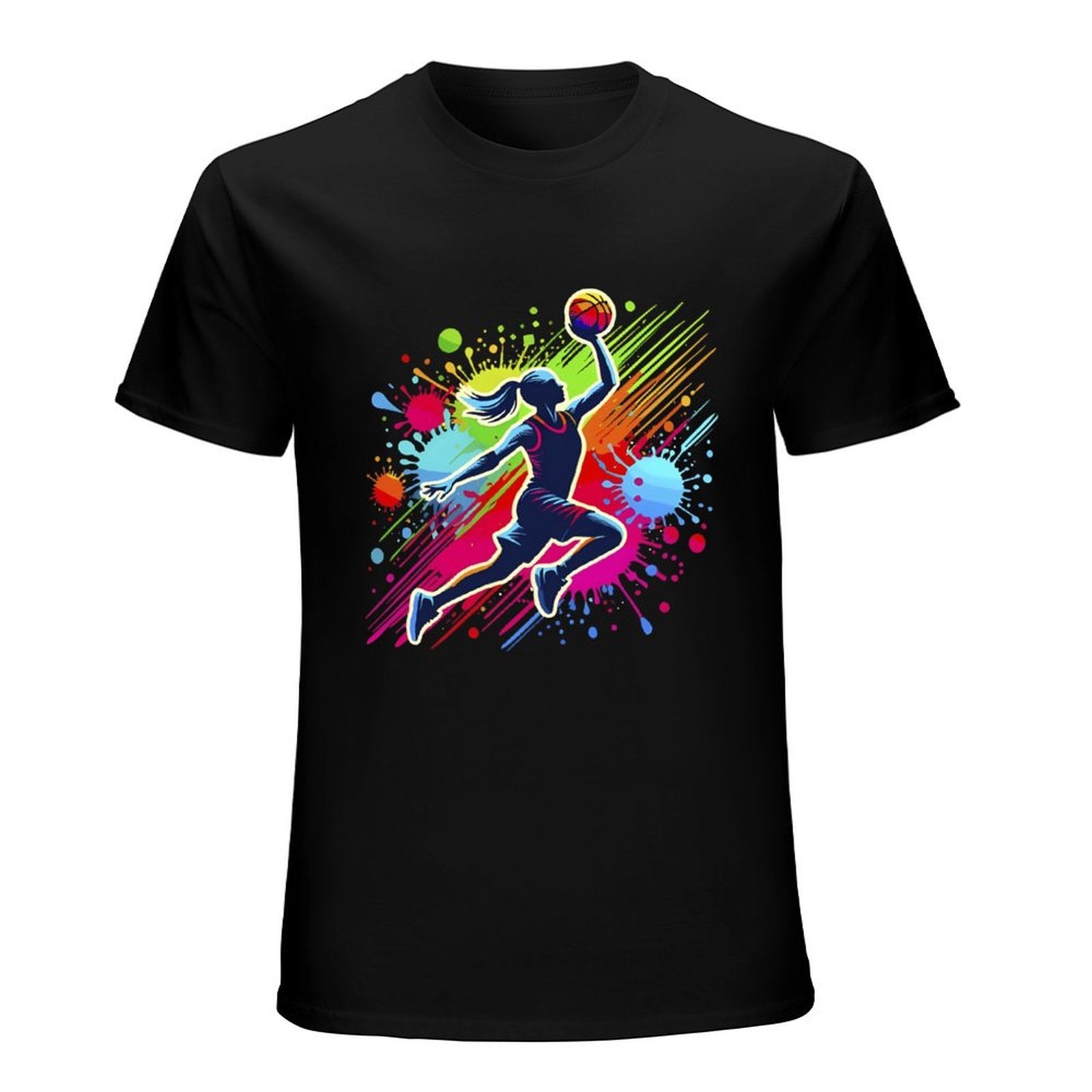 Inkmay Casual  Cotton T-shirt Basketball Player With Colorful Splash Design Unisex T-shirtNeat Smooth T-Shirt