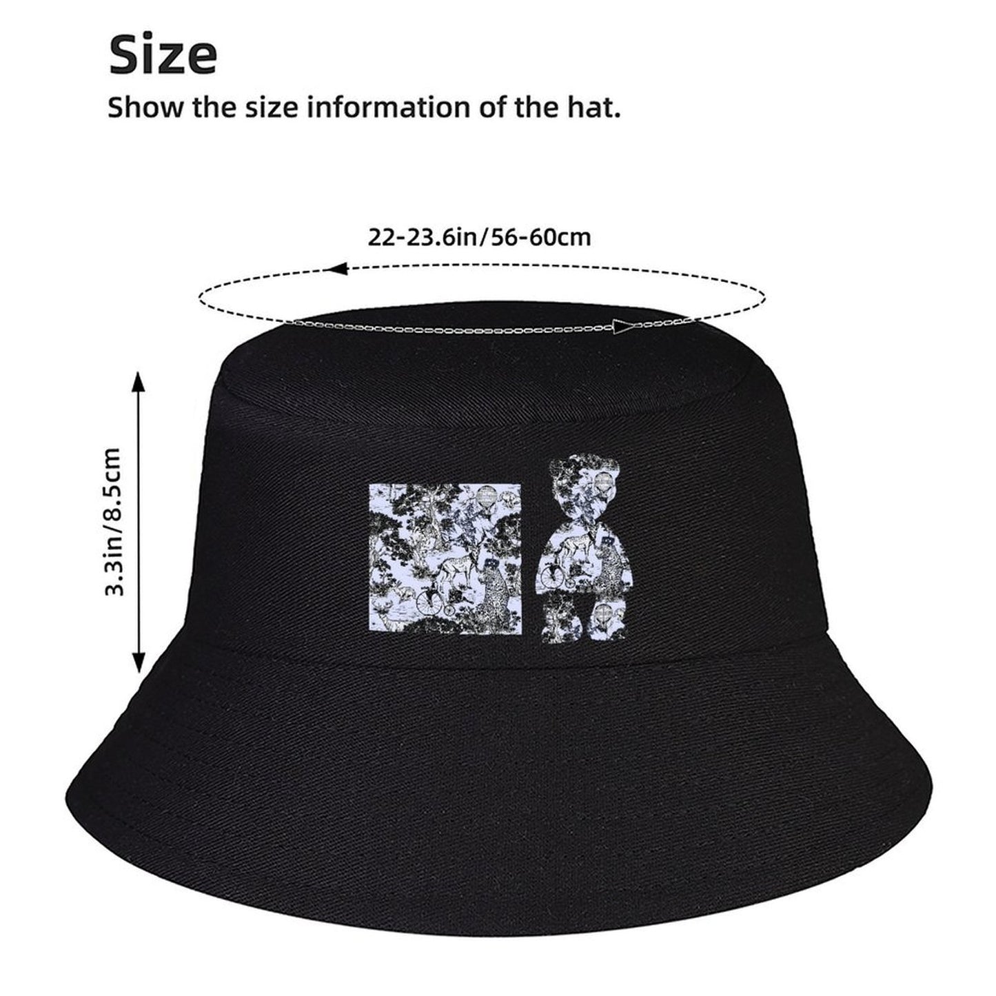Black Bucket Hat with Abstract Pattern Print