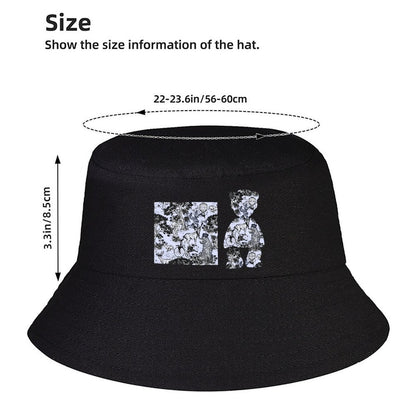 Black Bucket Hat with Abstract Pattern Print