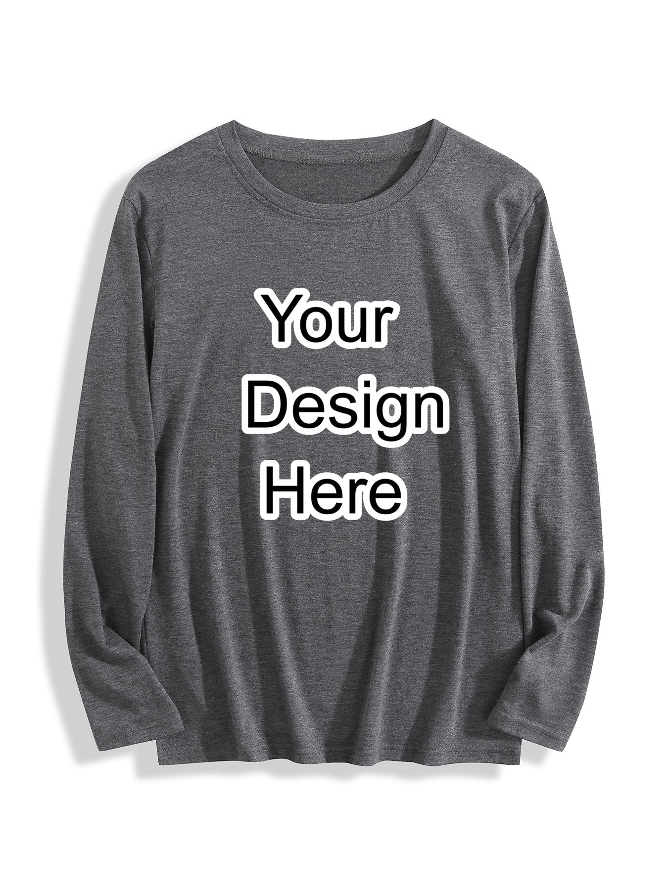 Custom-made comfortable crew neck long-sleeved T-shirt, dark gray