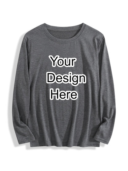 Custom-made comfortable crew neck long-sleeved T-shirt, dark gray