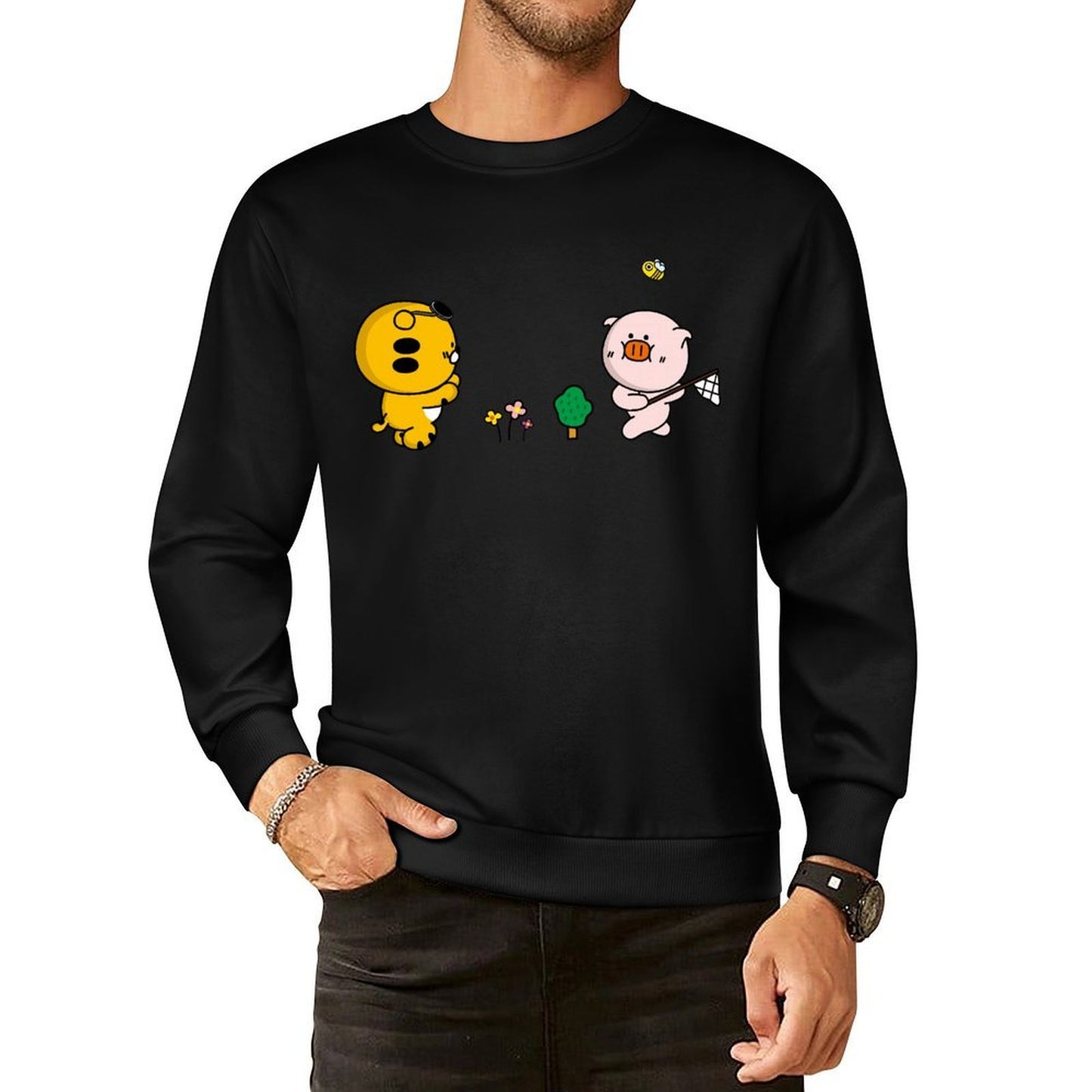 Front Patterned Long Sleeve TopFitted Heat-Transfer
