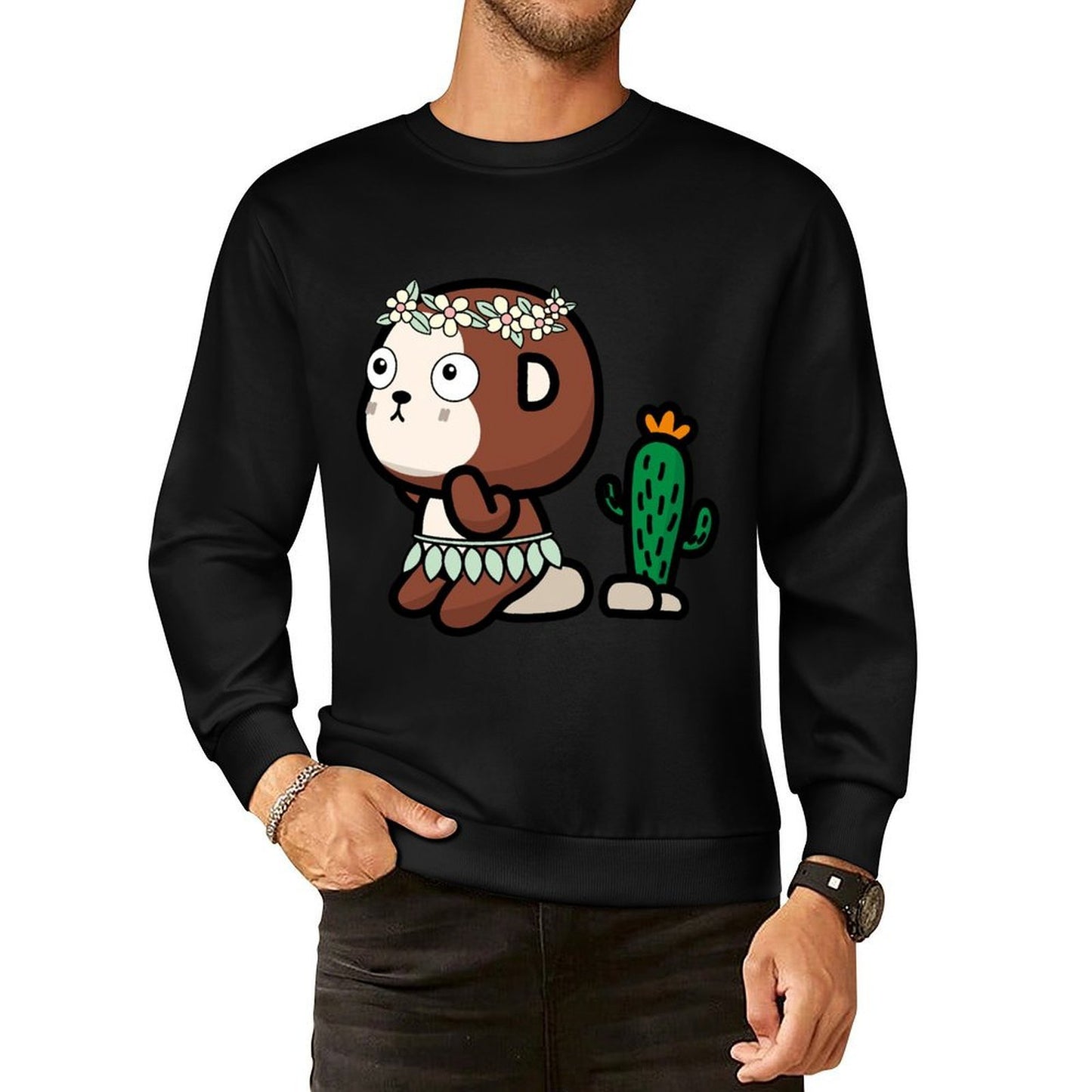 Front Patterned Long Sleeve TopLong Lasting Relaxed Fit