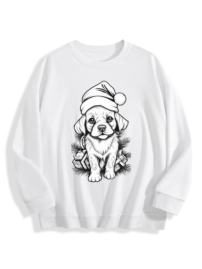 Customizable Christmas-themed long-sleeved shirt with a minimalist puppy design