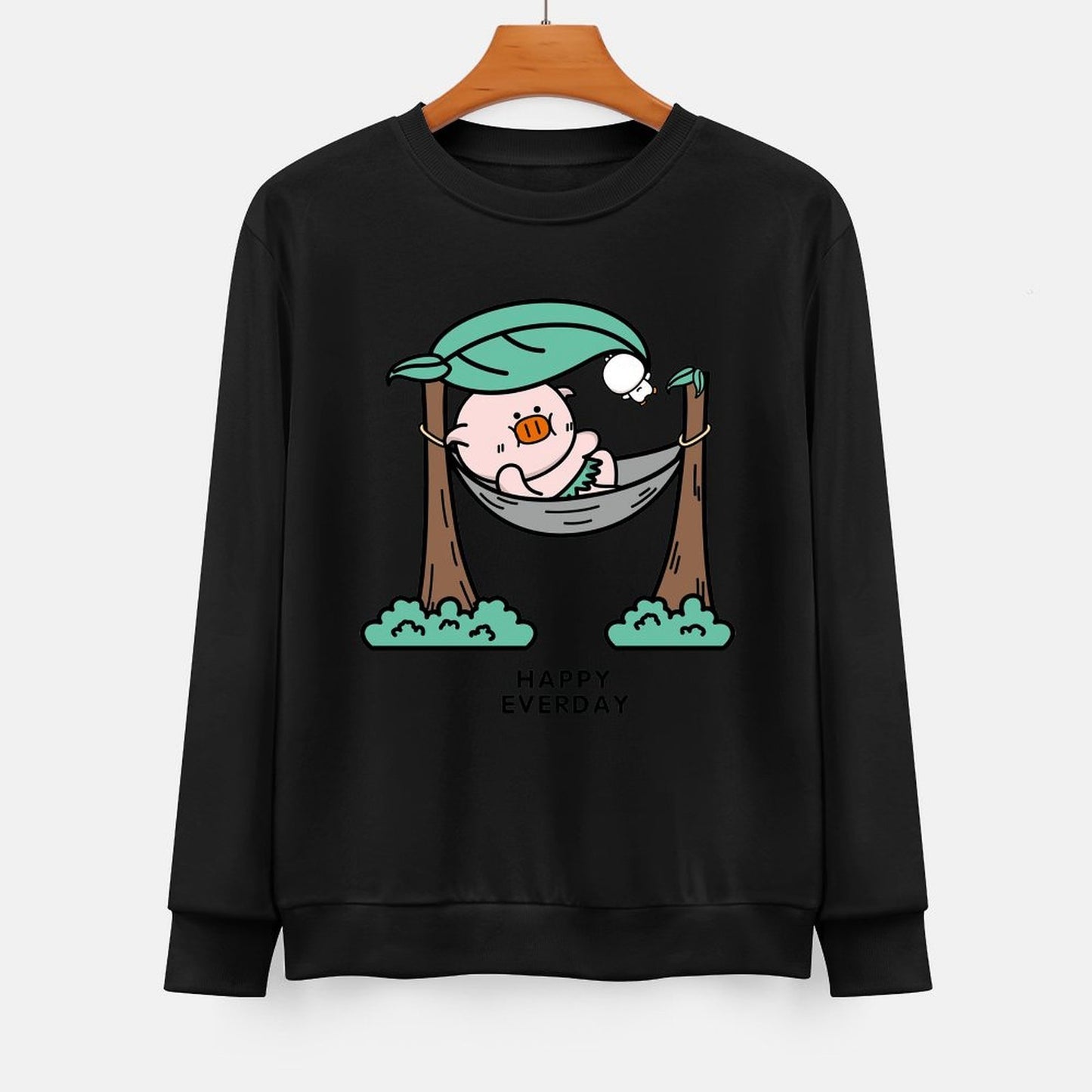 Front Patterned Long Sleeve TopCrew Neck Crisp Print