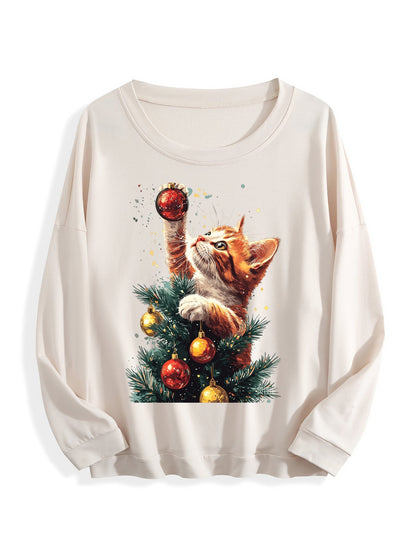 Customizable Christmas-themed long-sleeved Christmas The winner is the cat.