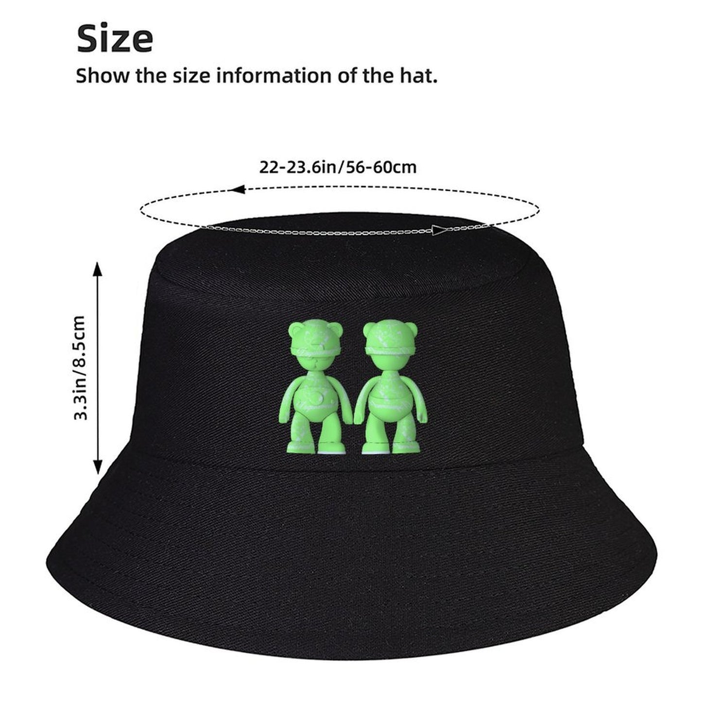 Black Bucket Hat with Logo Print
