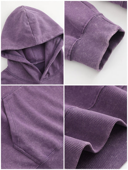 Washed Vintage Hoodie Without Drawstring - Violet
