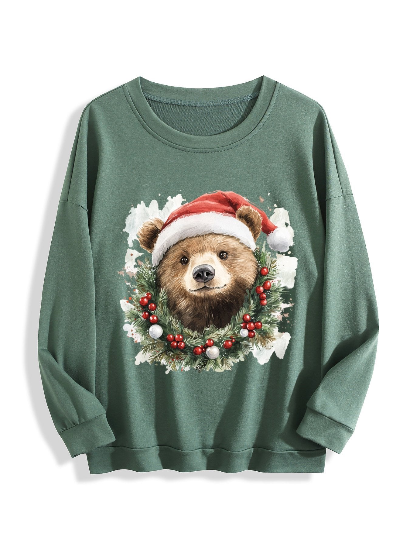 Customizable Christmas-themed brown bear long-sleeved Christmas shirt