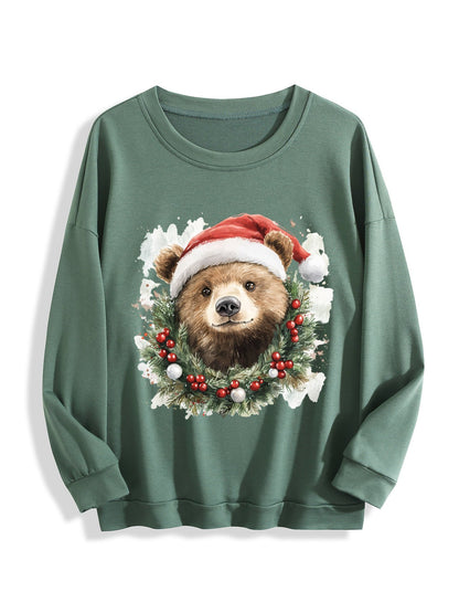 Customizable Christmas-themed brown bear long-sleeved Christmas shirt