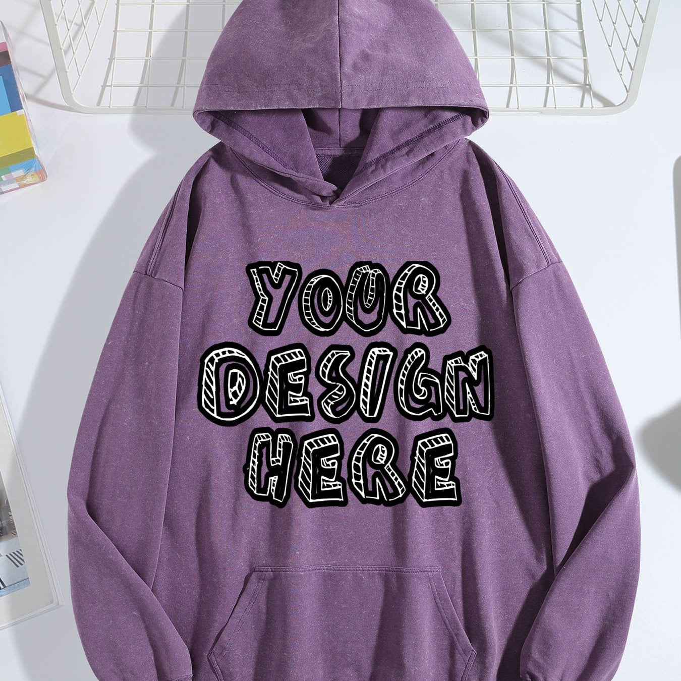 Washed Vintage Hoodie Without Drawstring - Violet