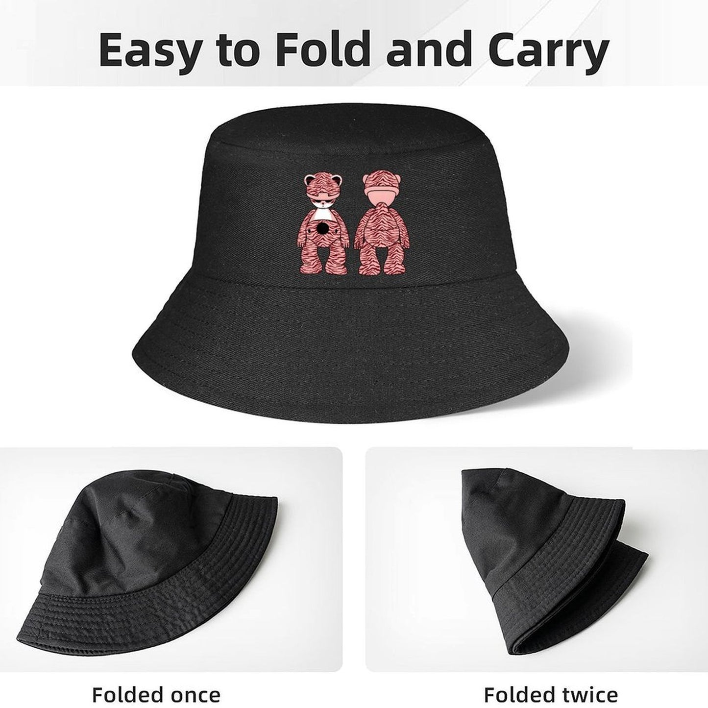Black Bucket Hat with Contrast Text Graphic
