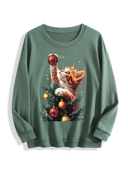 Customizable Christmas-themed long-sleeved Christmas The winner is the cat.