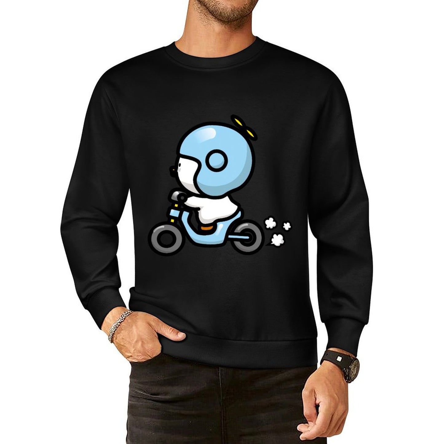 Front Patterned Long Sleeve TopUnisex Crew Neck