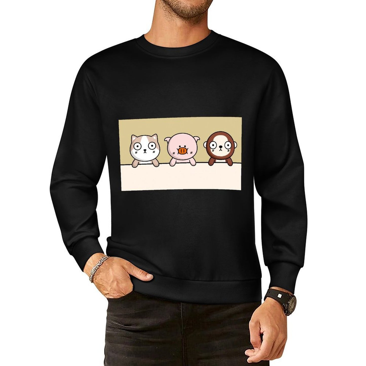 Front Patterned Long Sleeve TopHeavyweight Comfort