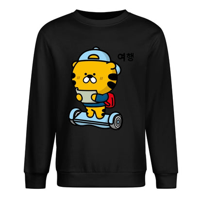 Front Patterned Long Sleeve TopComfortFit Crew Neck