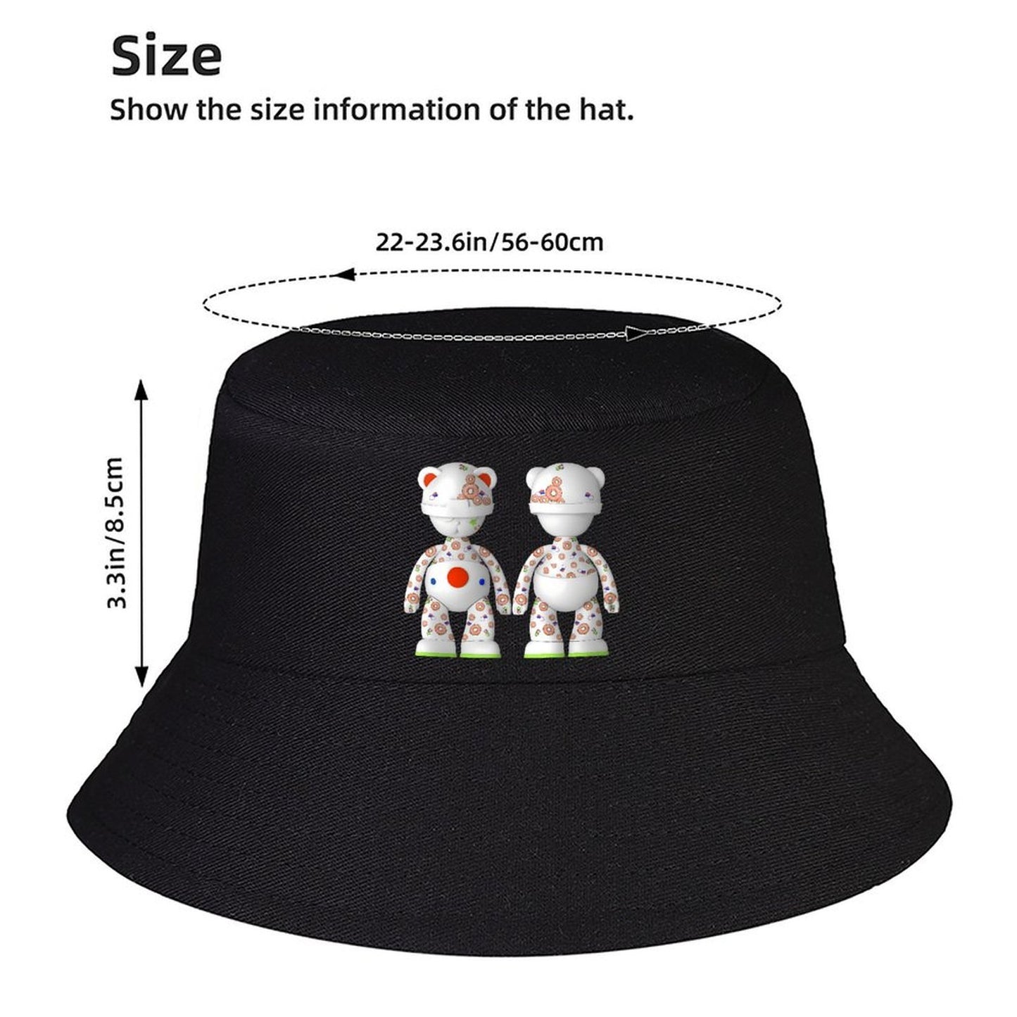 Street Style Black Bucket Hat with Print